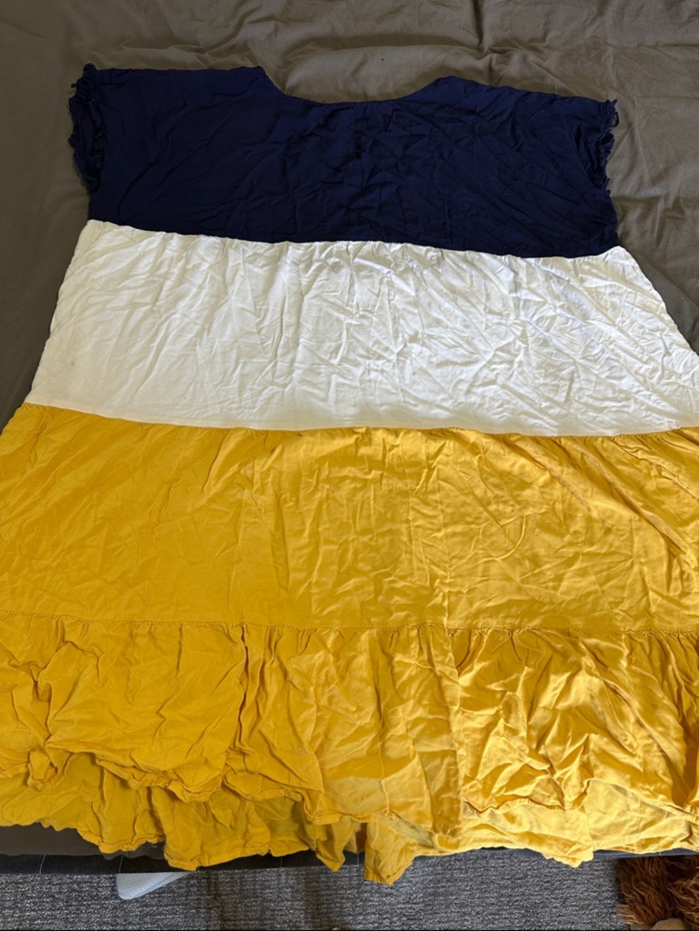 Colorblock Tiered Maxi Dress in Navy, White & Mustard